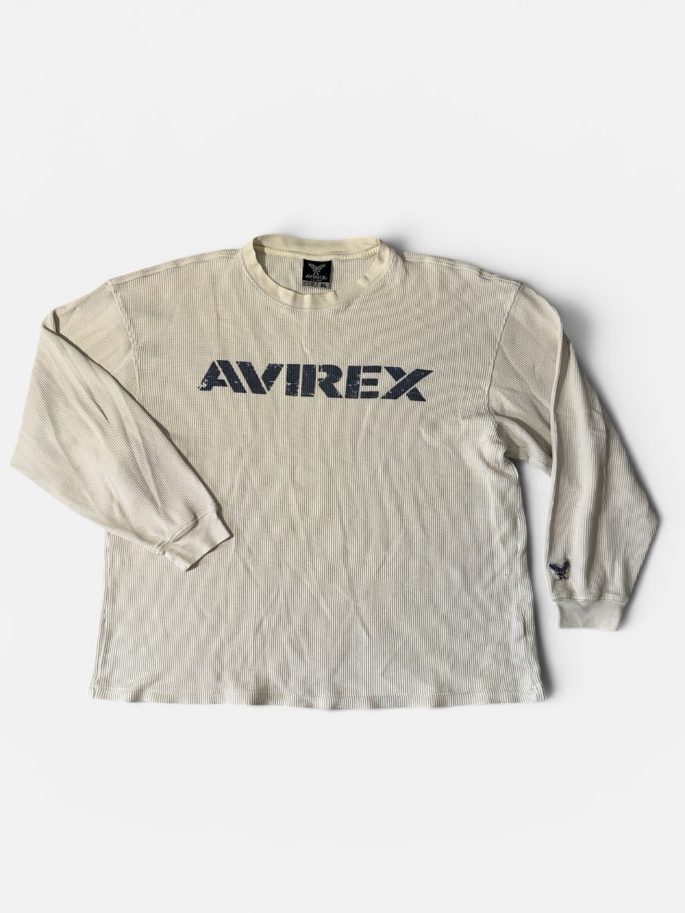 Avirex mens XL off white cotton blend long sleeve waffle knit t-shirt EUC